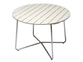 Table de repas scandinave d'extérieur modèle A9, Ø 100 cm. Structure en acier galvanisé. 
