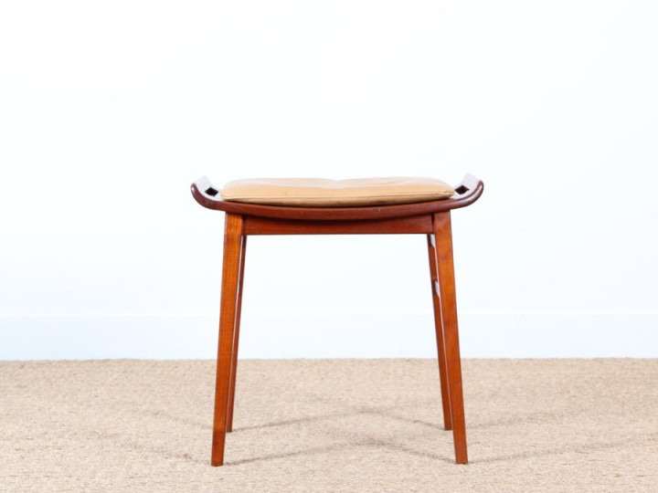 Scandinavian teak stool with a leather cushion Scandinavian teak stool with a leather cushion