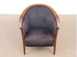 Mid-century Modern paire of lounge chairs in teak and alcantara by Bertil Fridhagen